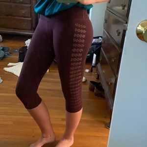 Cute Burgundy Lululemon Leggings with cutouts